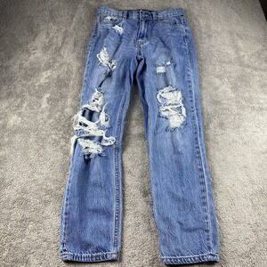 Aeropostale Mom Jean Womens 2 Blue Medium Wash Distressed Mid Rise